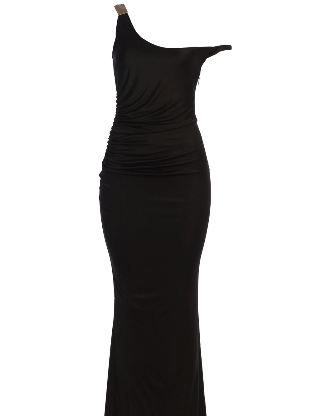 J Lux Label One-Shoulder Black Ruched Maxi Dress